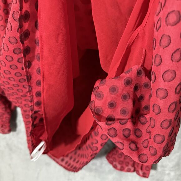 Calvin Klein Top 3X Plus Red Polka Dot Poet Sleeve Office Mature Holiday - Picture 9 of 10